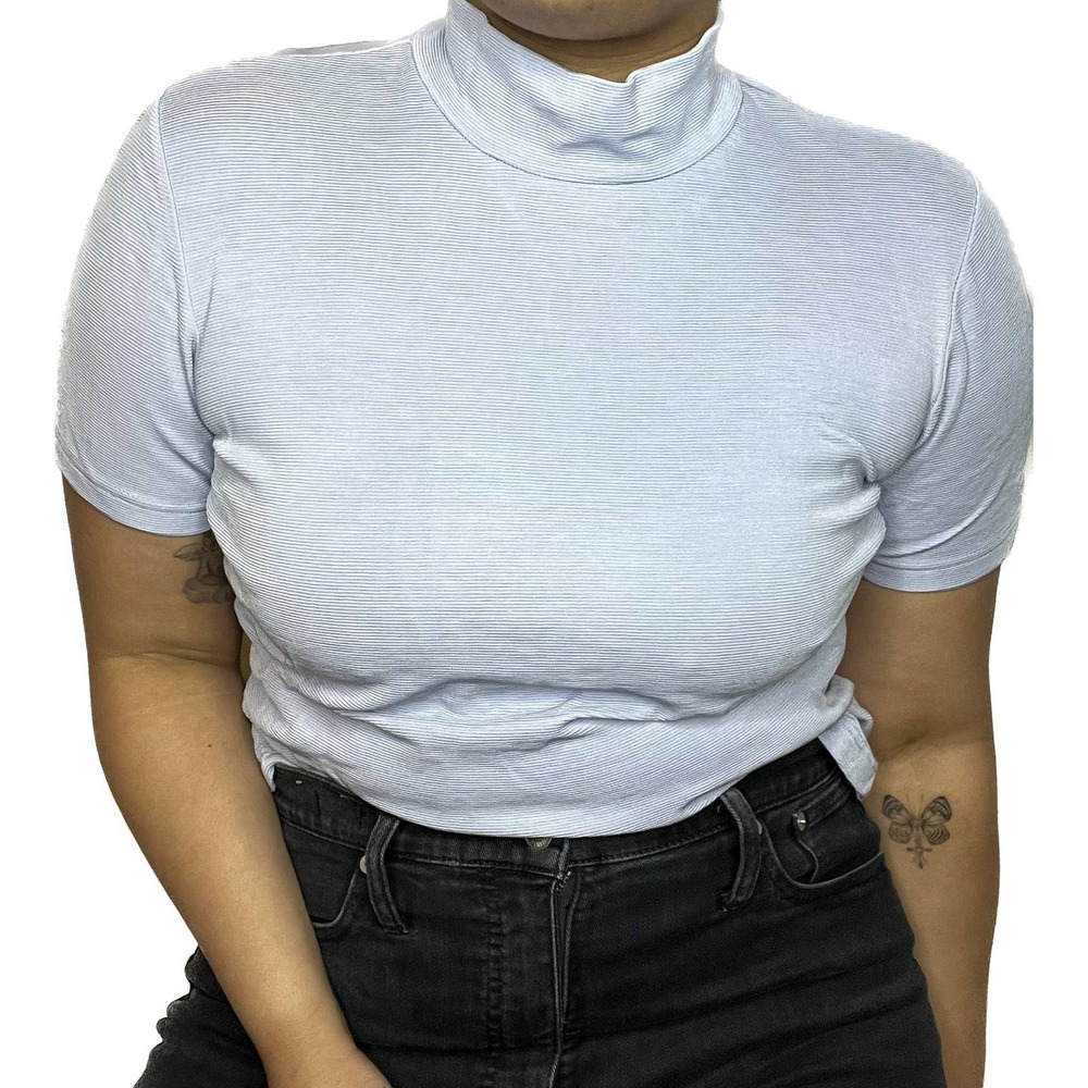 Lavender Lord & Taylor Mockneck Ribbed Tee